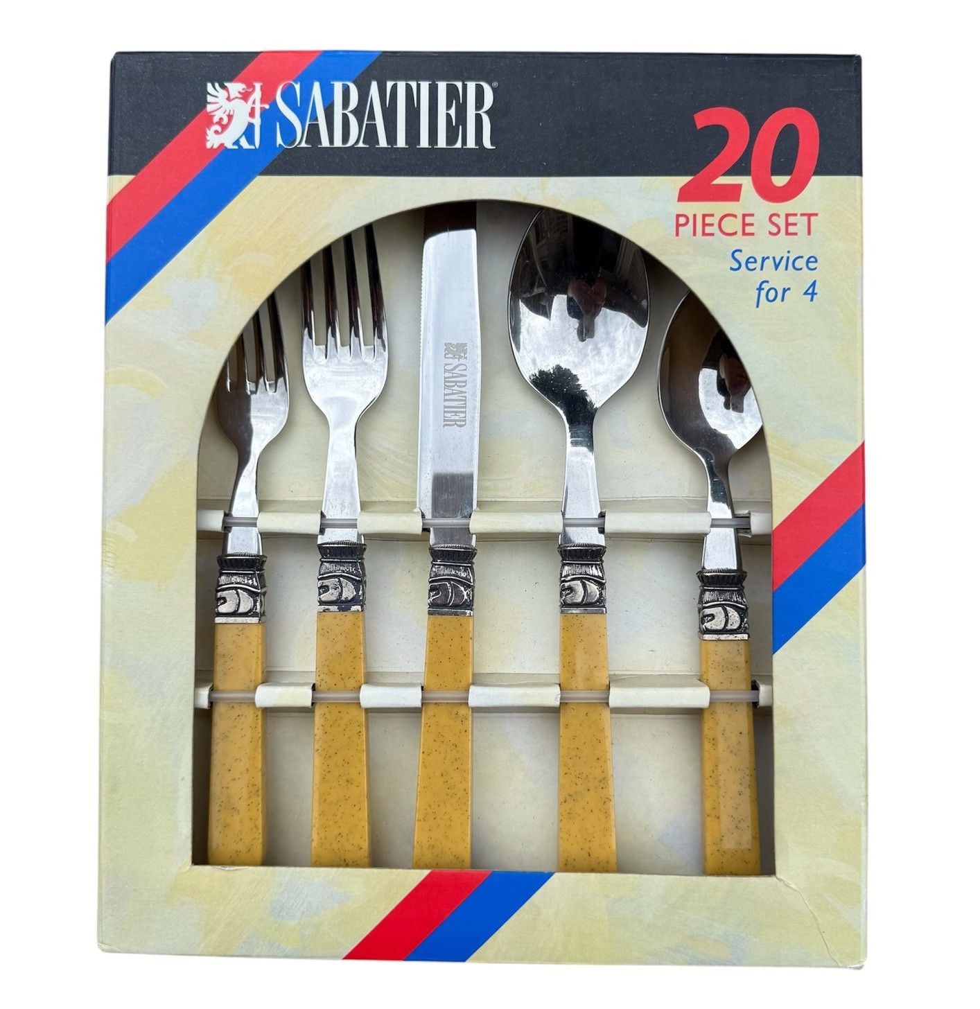 VTG Sabatier CANNES Gold Flatware Modern Bakelite Style MCM Retro 20 Pcs SET NIB