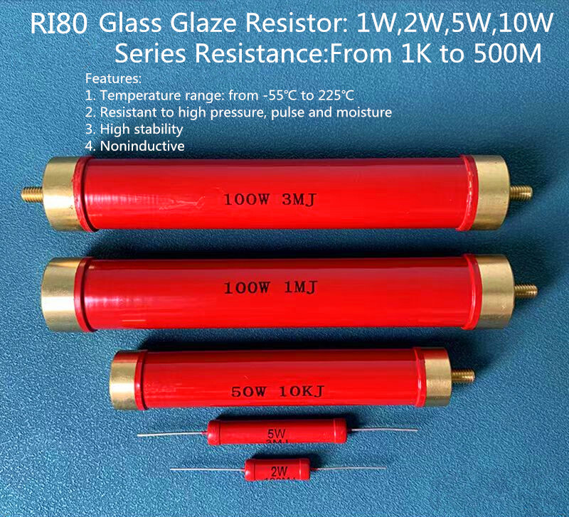 1Pc RI80 High Voltage Glass Glaze Resistors 1W,2W,5W,10W, Series: 1K to 500M OHM