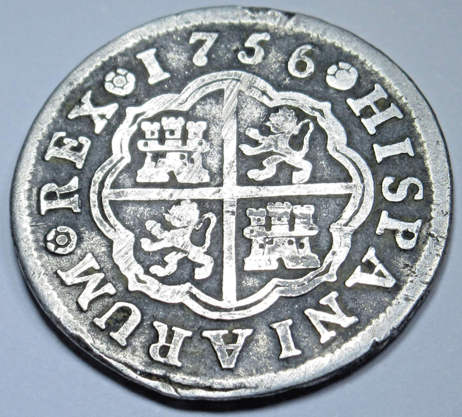 1756 Spanish Silver 1 Reales Genuine Antique 1700\'s Colonial Cross Pirate Coin