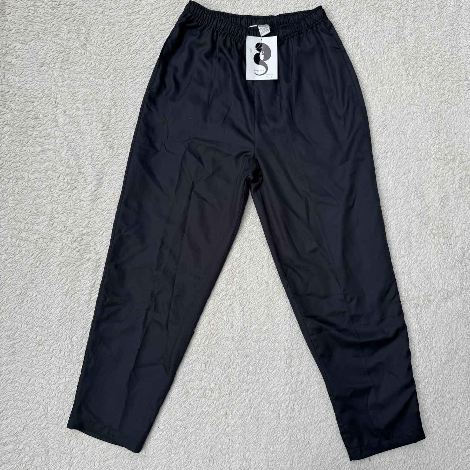 VTG Euro Joy Women Silk Blend Pants L NWT Paris Milano Pull On Dark Gray Tapered