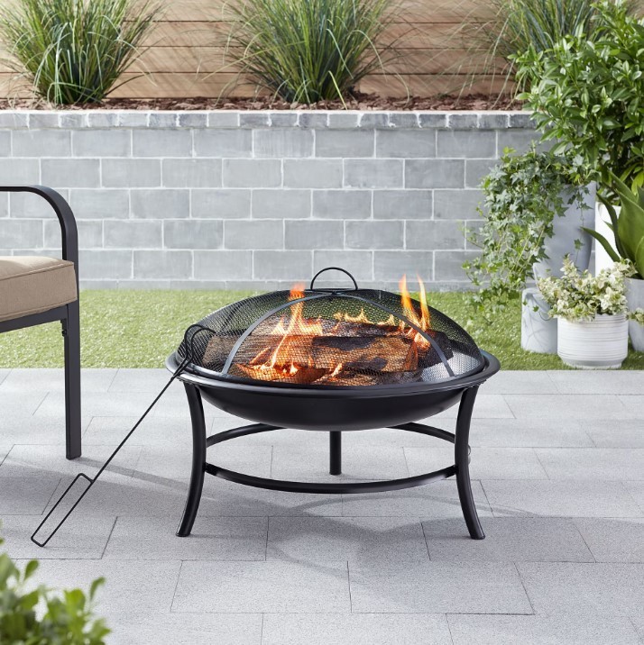 26-Inch Round Black Iron Wood-Burning Outdoor Fire Pit