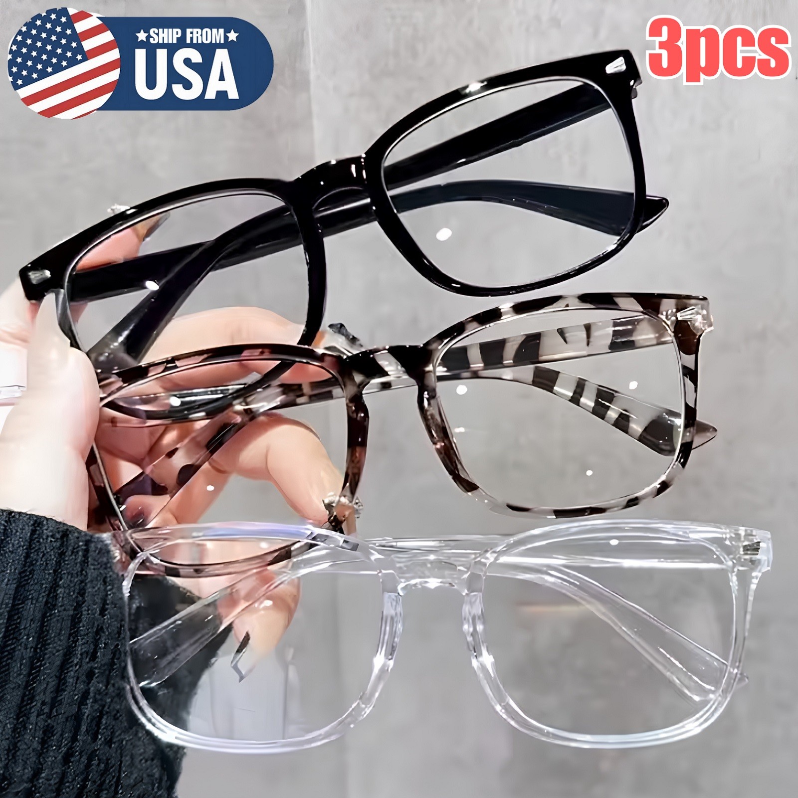 3Pcs Blue-Light Blocking Fashionable Anti Eyestrain UV Glasses for Women Men USA