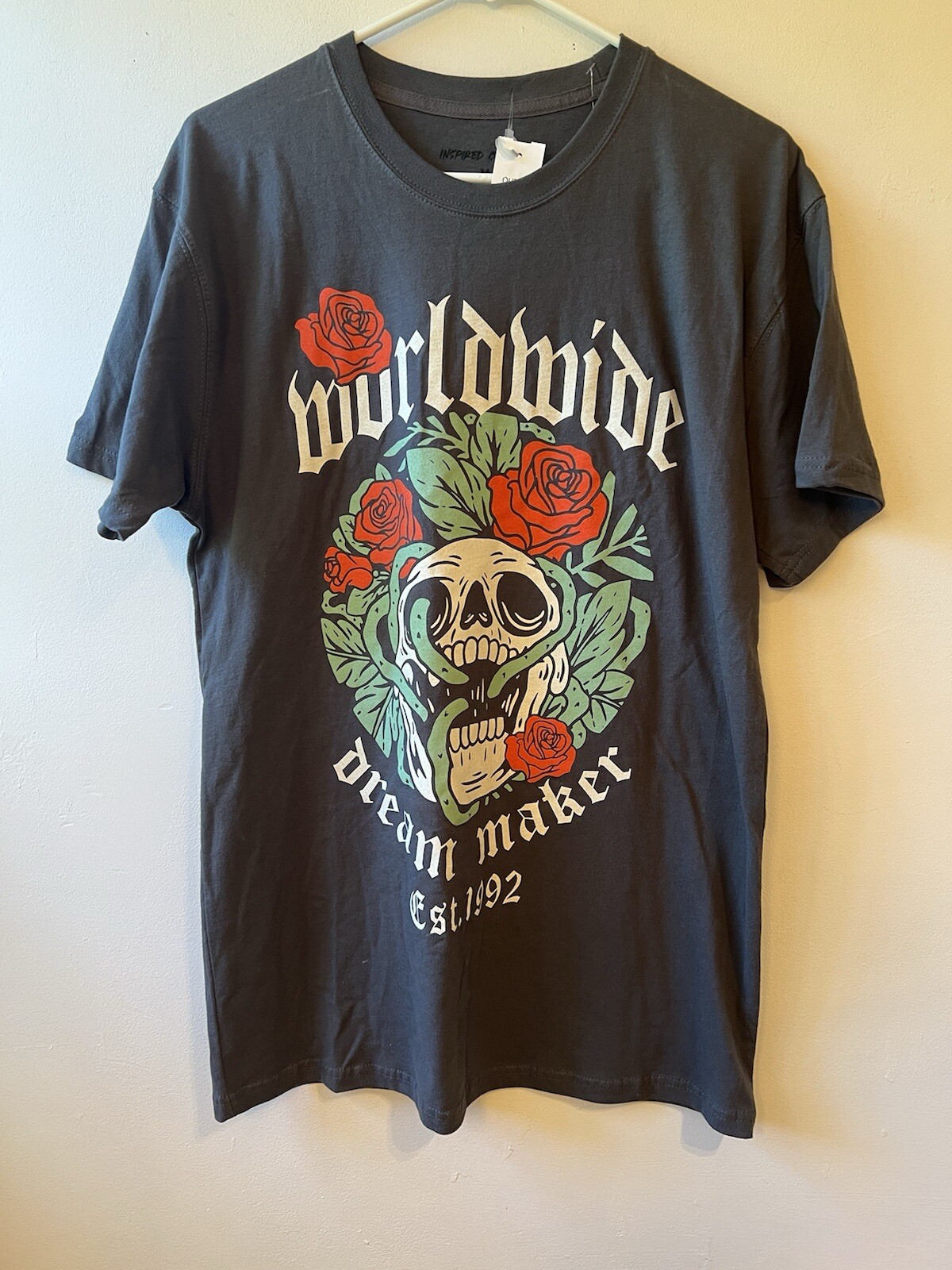 Inspired Culture Sz Med Dark Grey  Worldwide  Dream Maker T Shirt NWT