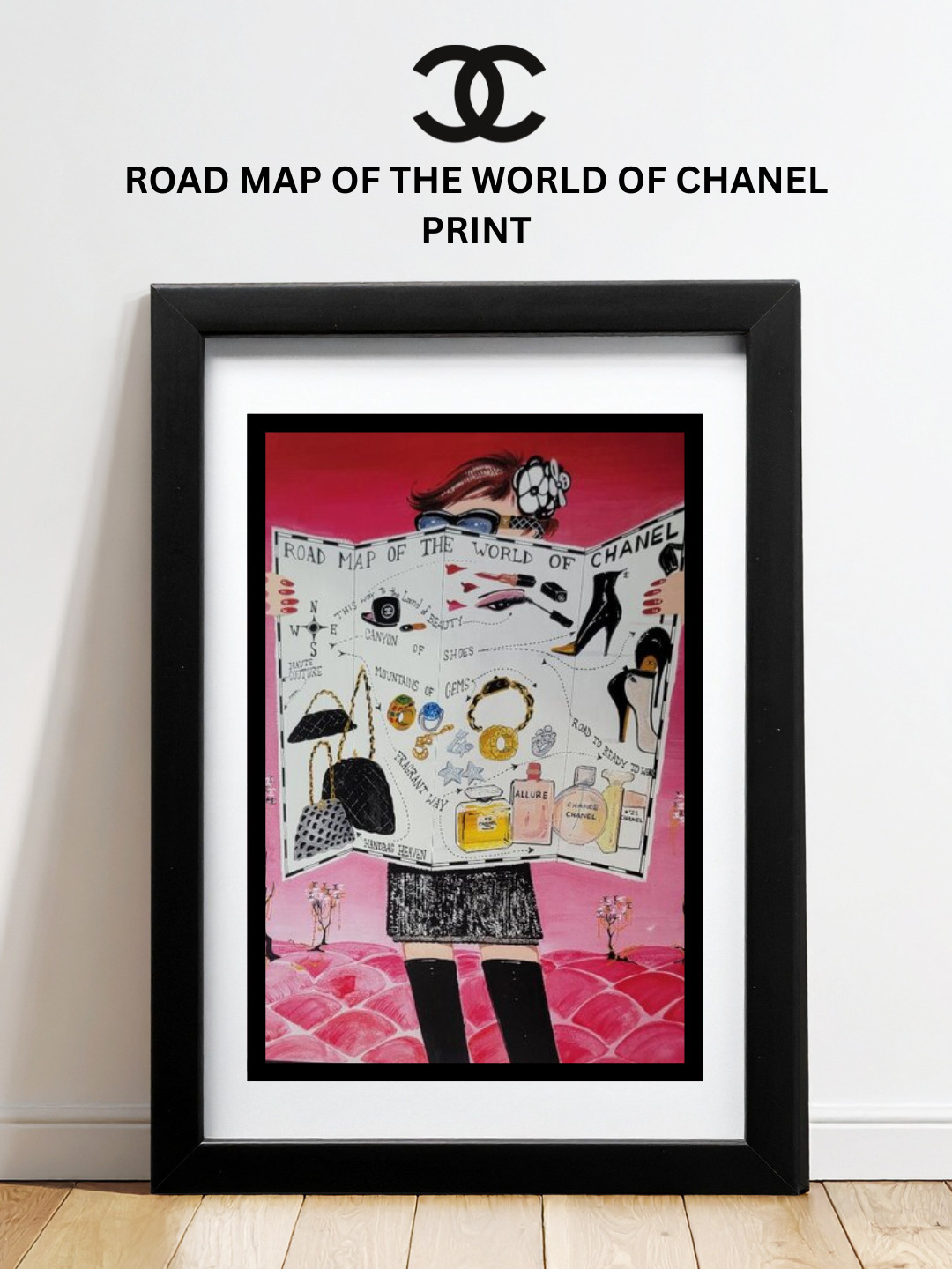 Vintage CHANEL Poster 40qty Road Map of the World of CHANEL 12x18 Karl Lagerfeld