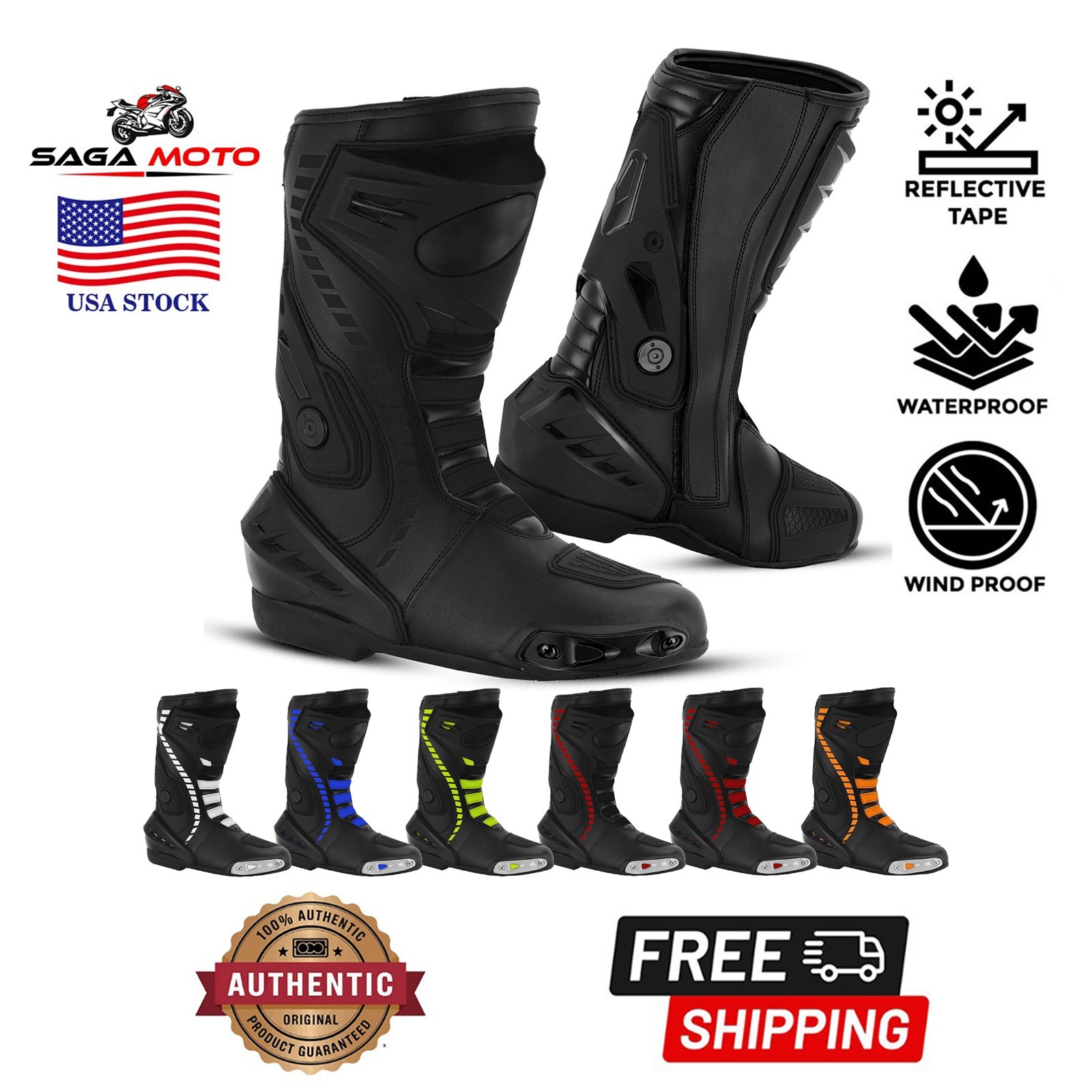 Men\'s Motorcycle Racing Boots Waterproof Leather CE Approved Biker Riding Shoes