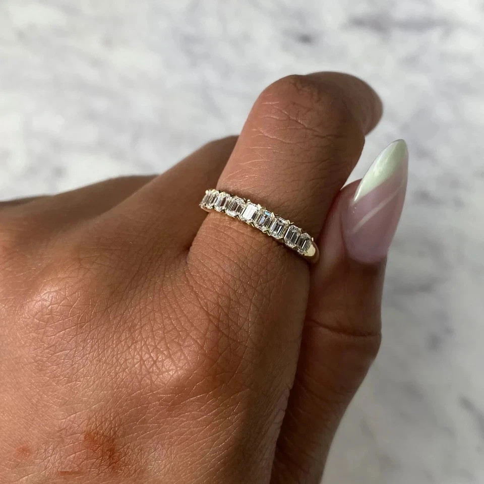 0.90Ct Emerald Natural Diamond Eternity Luxury Wedding Band Ring 14K White Gold