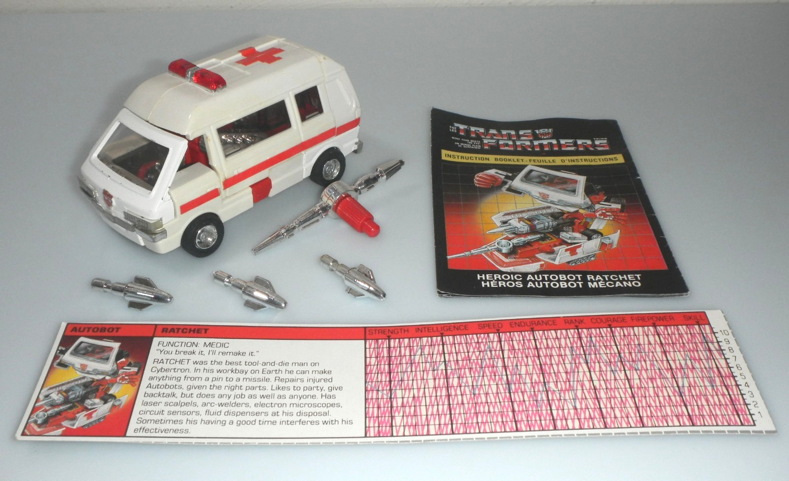 Vintage 1984 Ratchet Ambulance Transformers G1 100% Complete Figure & Tech Specs