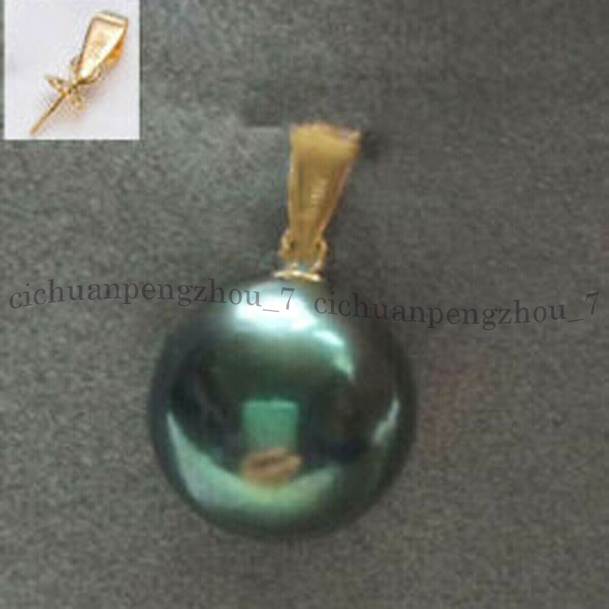 Gorgeous AAAA 10-11mm Natural Black Green South Sea Round Pearl Pendant 14K Gold