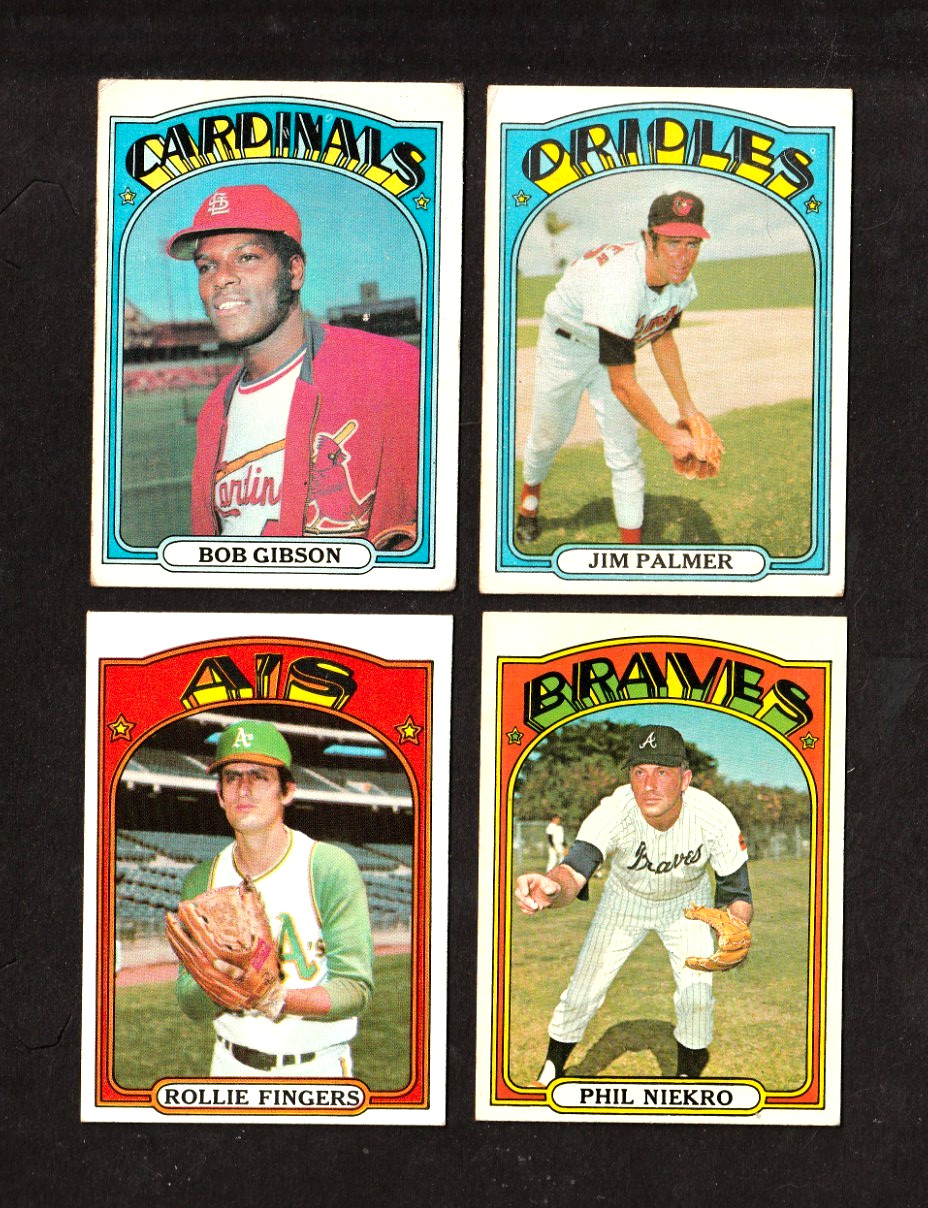1972 Topps Lot Of 4 HOF'ers Bob Gibson,Jim Palmer,Rollie Fingers,Phil Niekro