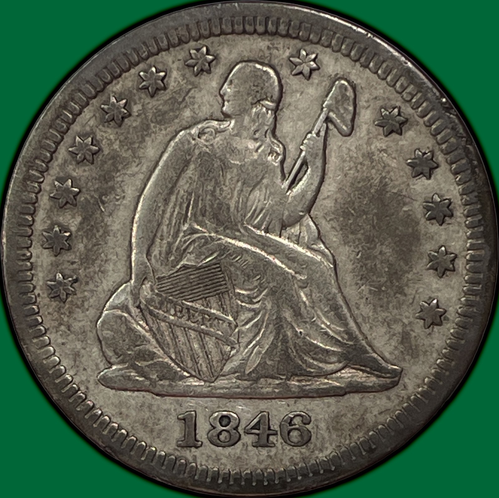 1846 Seated Liberty Quarter Near Extremely Fine Near XF Coin, Gouges #33279