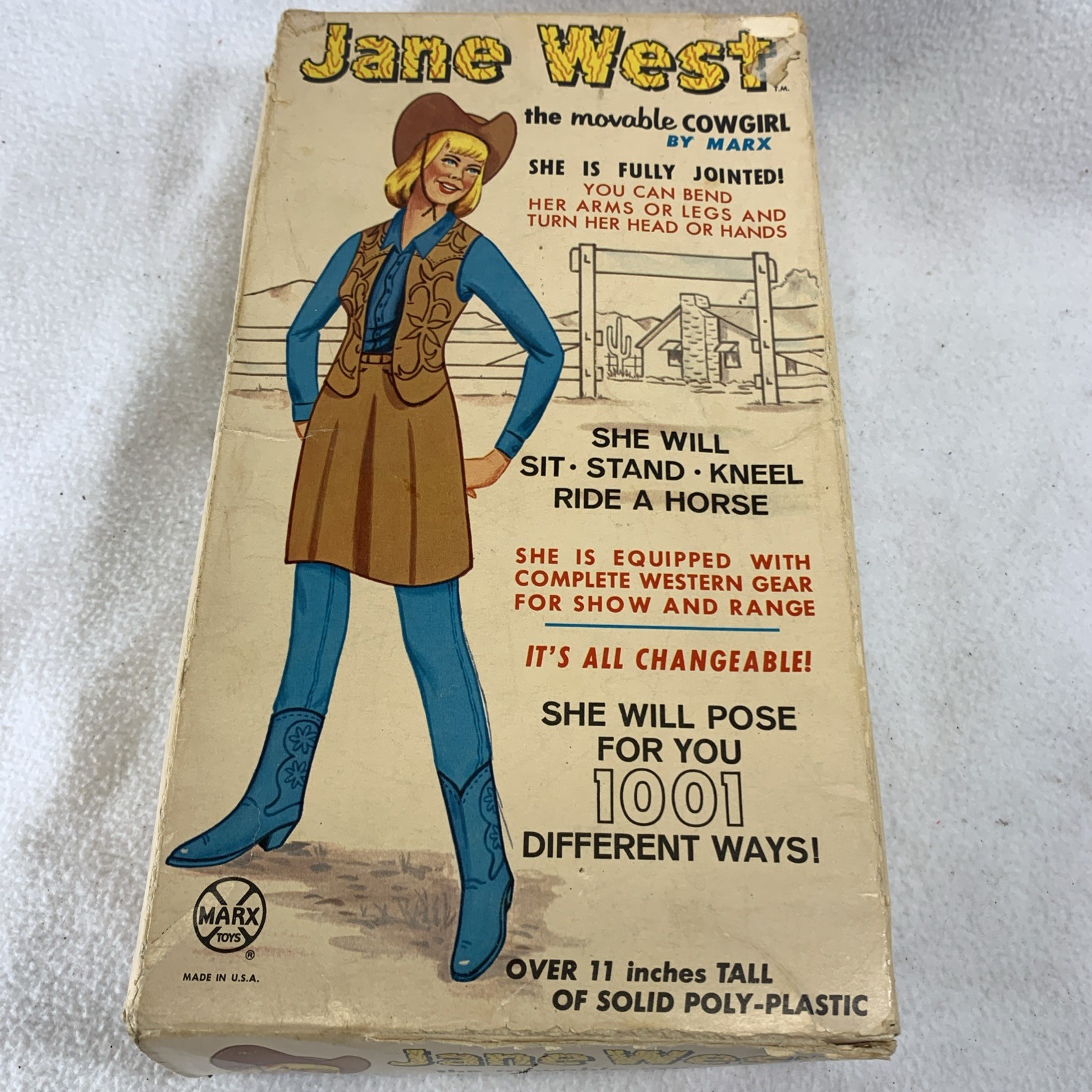 Vintage 1970’s Marx Jane West Cowgirl Action Figure W/ Box Johnny West Series Vintage 1970’s Marx Jane West Cowgirl Action Figure W/ Box Johnny West Series