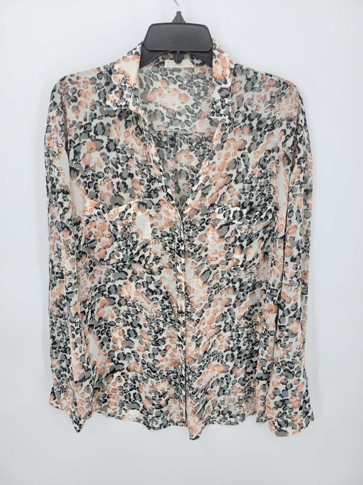 Entro Anthropologie Top Womens Medium Abstract Animal Print Long Sleeve Blouse