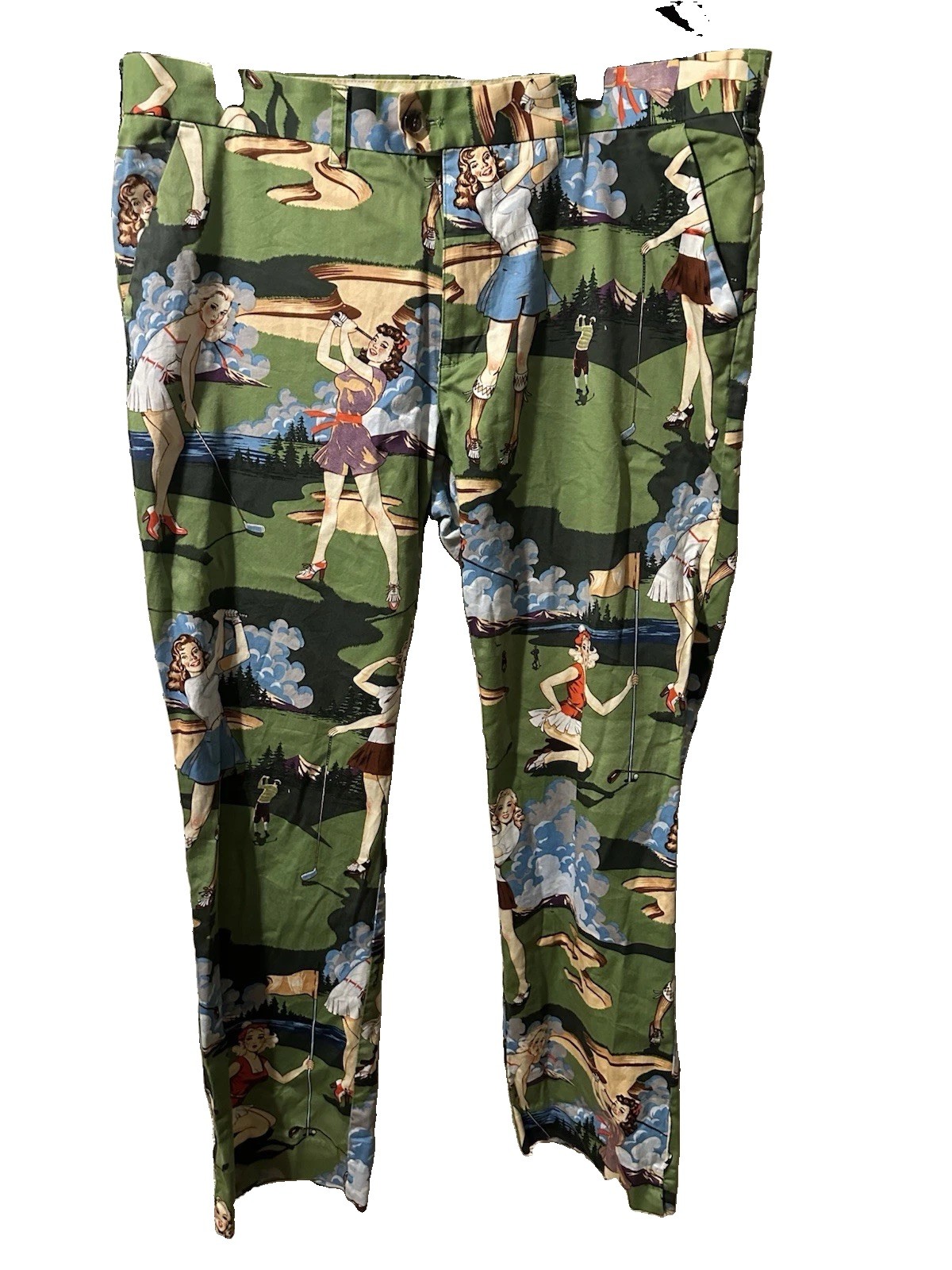 Loudmouth Pants Mens 38x32 Golf Chino Birds Of Paradise Retro Sexy Ladies Stretc