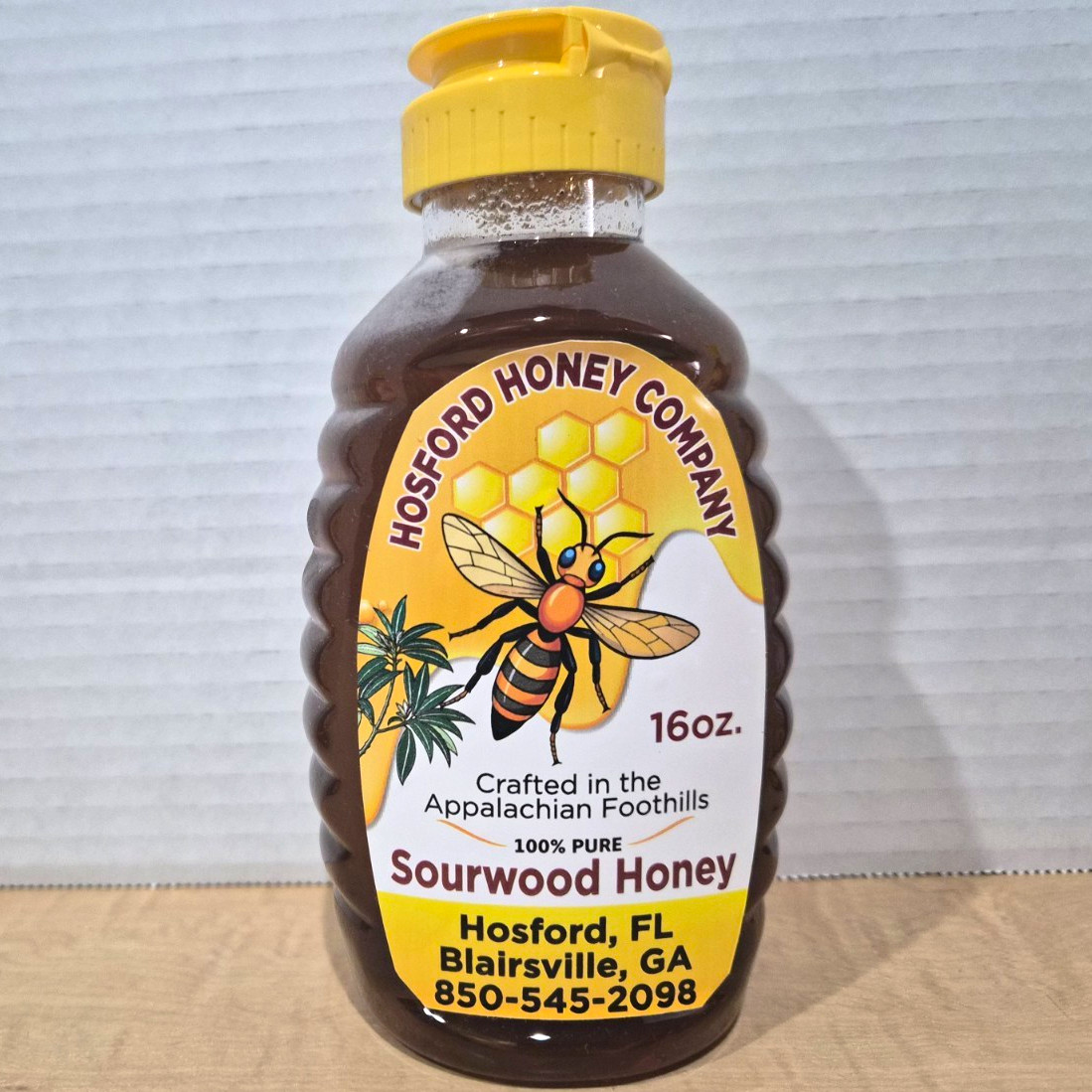 Hosford Honey Company 100% Pure Sourwood Honey 16 oz Squeeze Bottle.