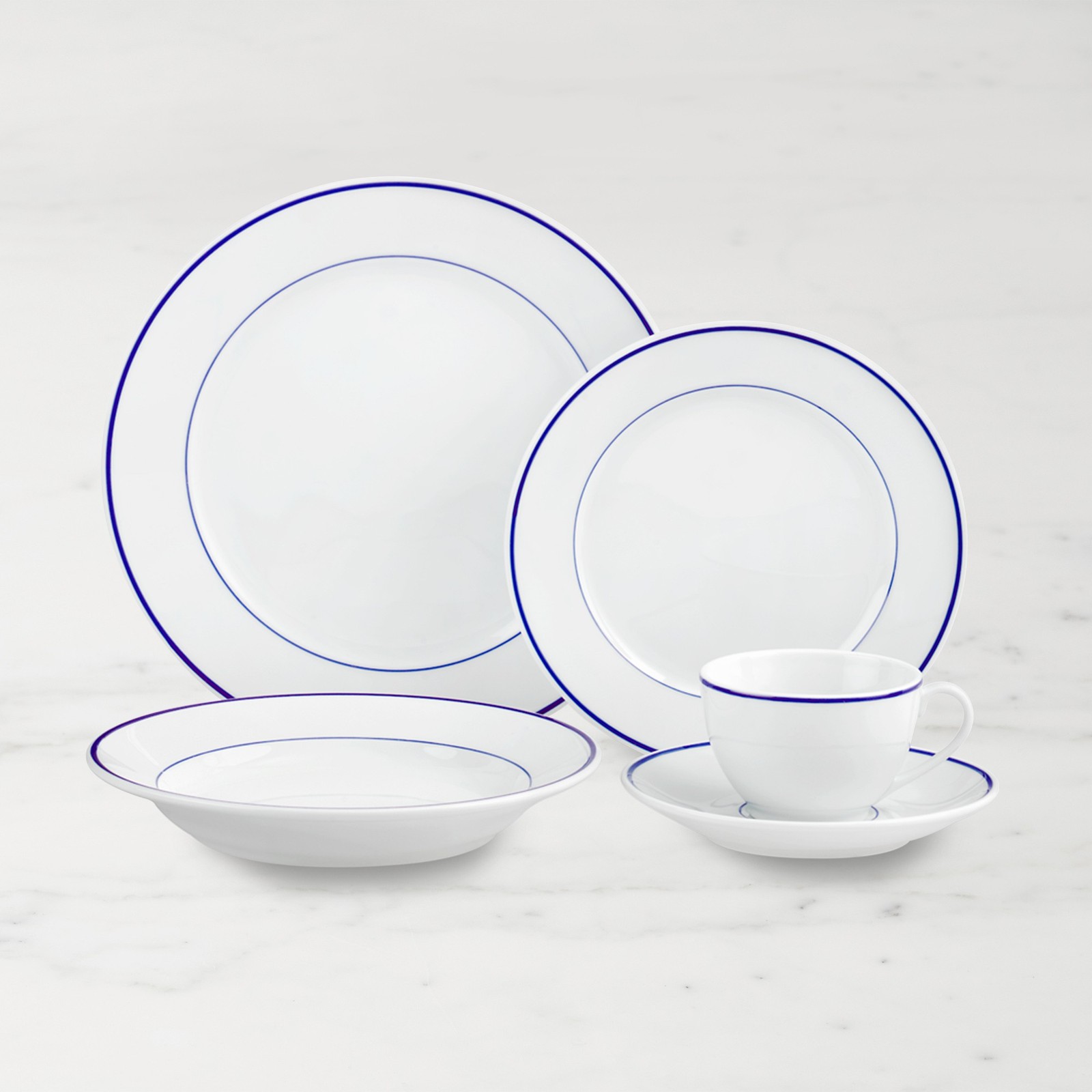 Apilco Tradition Blue-Banded Porcelain Dinnerware Sets with Soup Bowl,  20-Piece