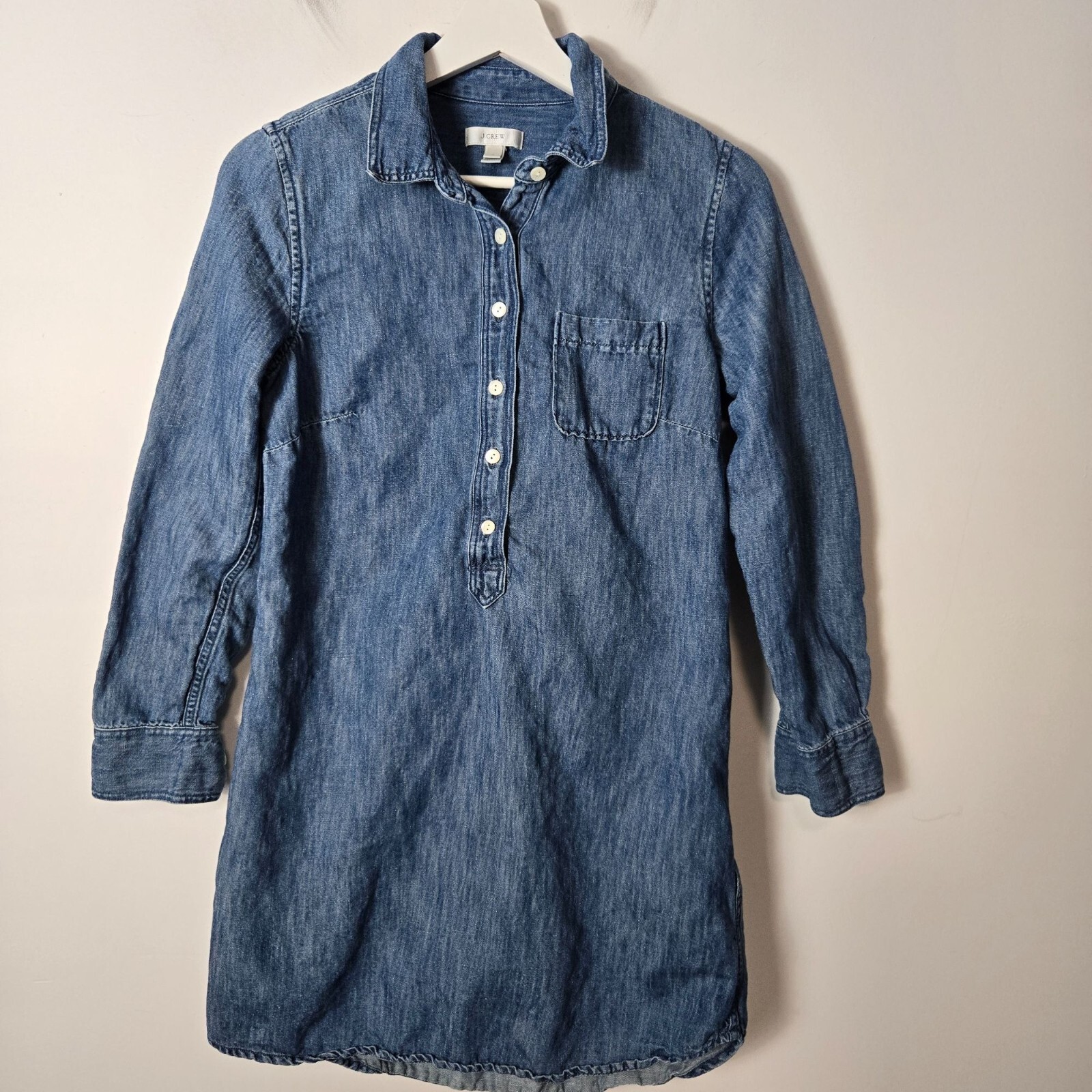 J. Crew Women\'s Size 4 Chambray Denim 3/4 Sleeve Mini Shirt Dress Tunic