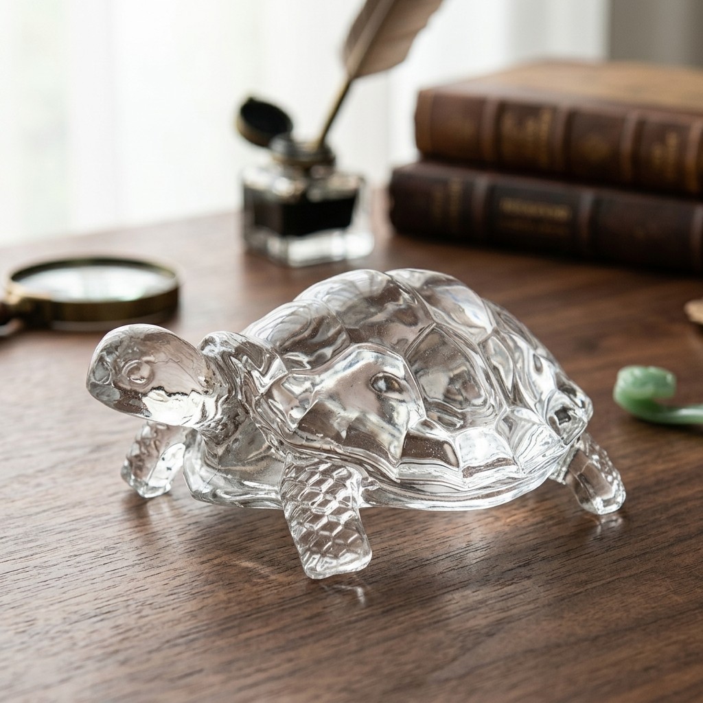 Transparent Crystal Glass Turtle Figurine Handcrafted Tortoise Home Decor