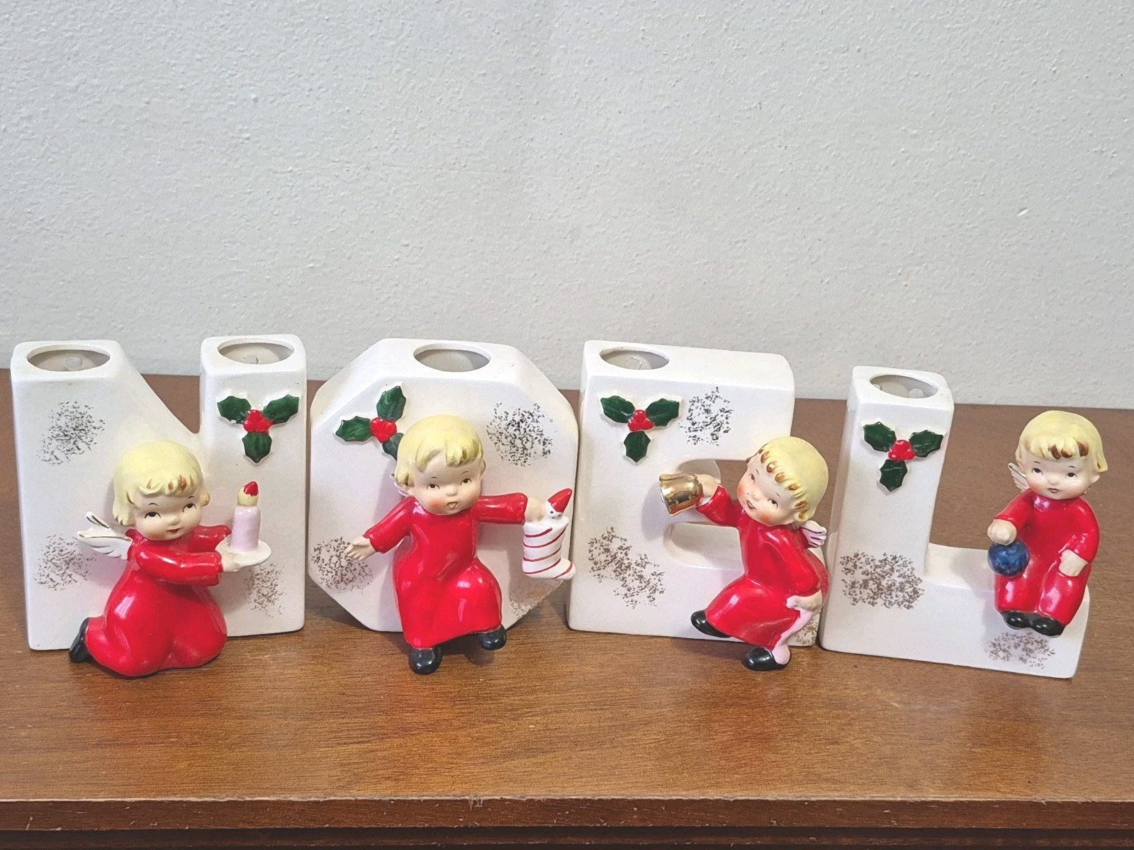 VINTAGE NAPCO NOEL CHRISTMAS ANGEL CANDLE HOLDER WALL POCKET FIGURINE 1956 JAPAN VINTAGE NAPCO NOEL CHRISTMAS ANGEL CANDLE HOLDER WALL POCKET FIGURINE 1956 JAPAN