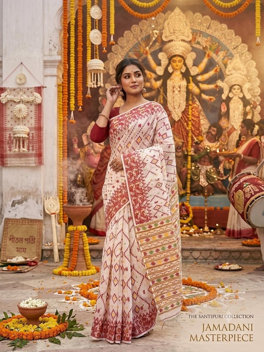 Fulia Pure Cotton Dhakai Jamdani Saree Handloom Bengal Traditional Sari Women