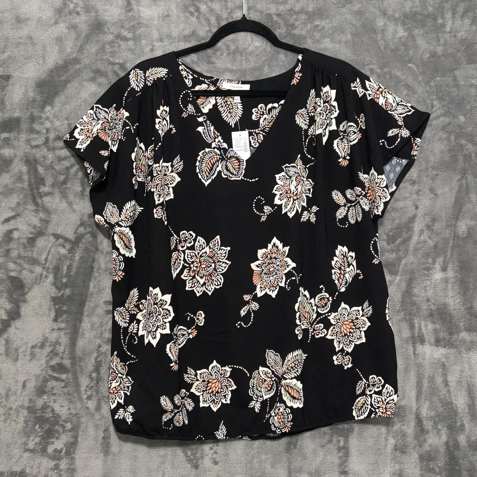 Maurices Black Floral Tunic Sz XXL Cap Sleeve Maurices Black Floral Tunic Sz XXL Cap Sleeve