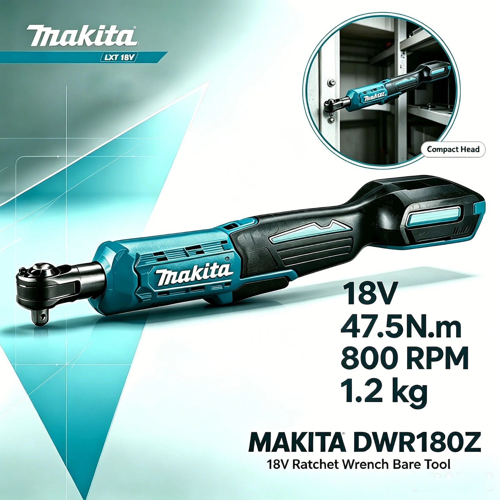 Makita DWR180Z 18V LXT Brushless Ratchet Wrench Lightweight Cordless Bend Head Makita DWR180Z 18V LXT Brushless Ratchet Wrench Lightweight Cordless Bend Head