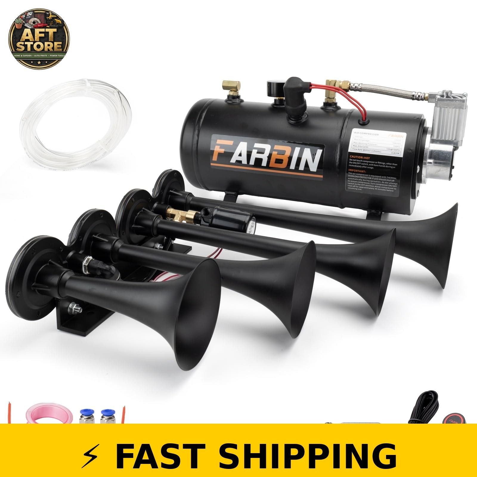 FARBIN 178dB Train Horn Kit with Air Compressor for Truck