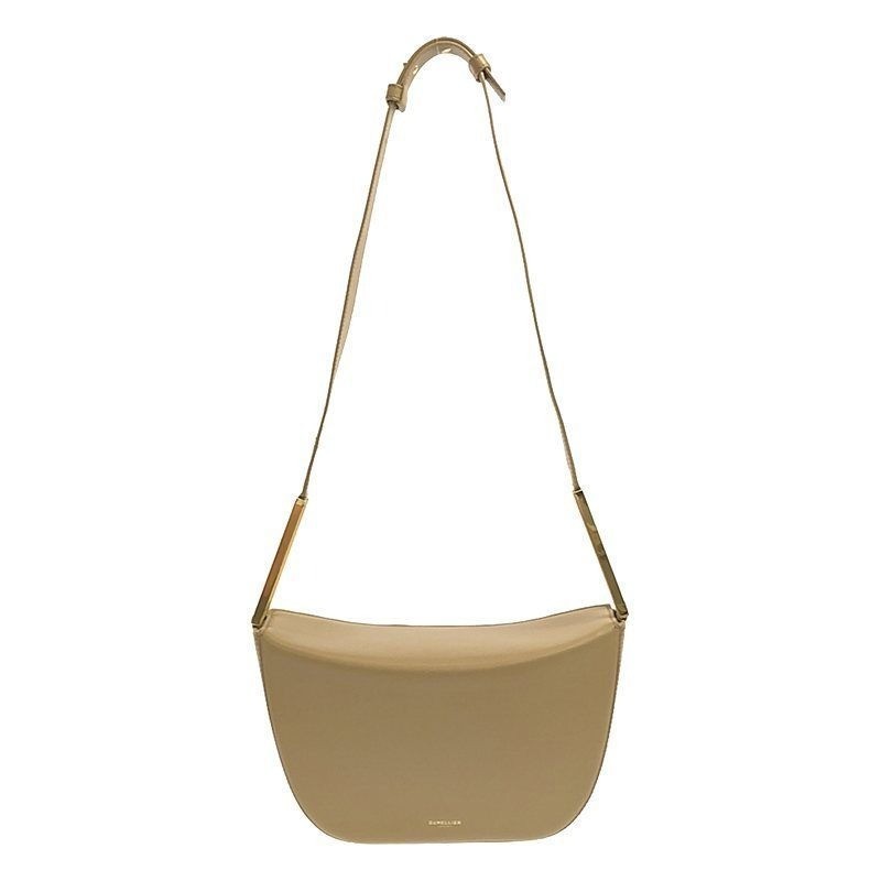Demellier Box Shoulder Bag Purse Leather in Beige USED Good Condition From Japan