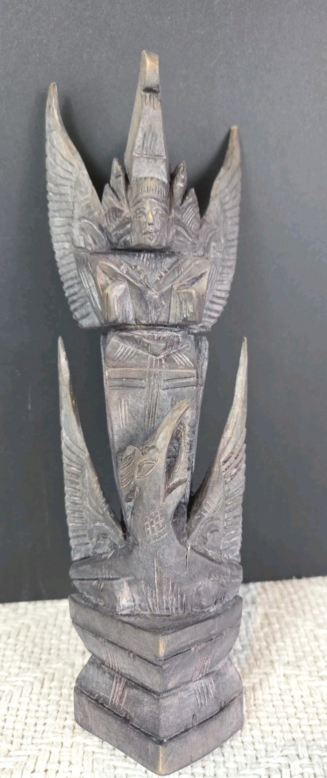 Vintage Balinese Hand Carved Wood Statue Vishnu Riding Garuda Figurine Bali Folk Vintage Balinese Hand Carved Wood Statue Vishnu Riding Garuda Figurine Bali Folk