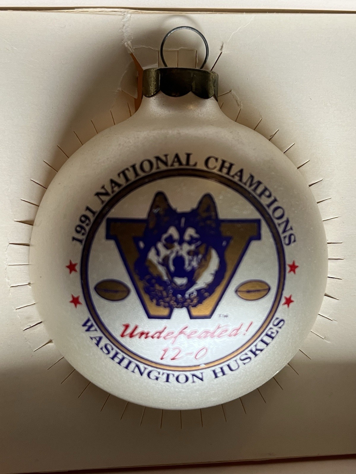 Vintage 1991 Washington Huskies Football National Championship Glass Ornament Vintage 1991 Washington Huskies Football National Championship Glass Ornament