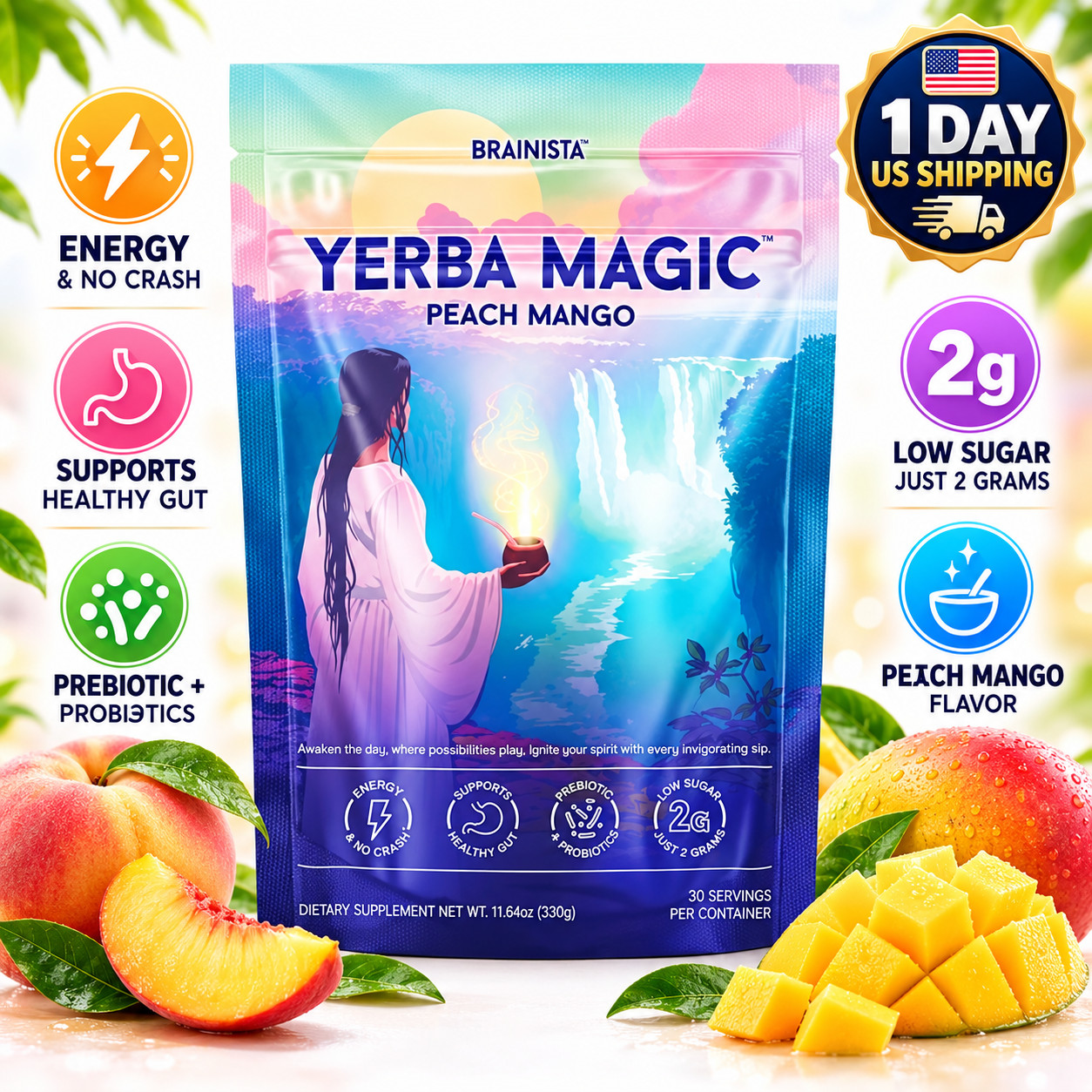 1-3 PACK Yerba Magic – Peach Mango Flavor  Instant Powder Drink