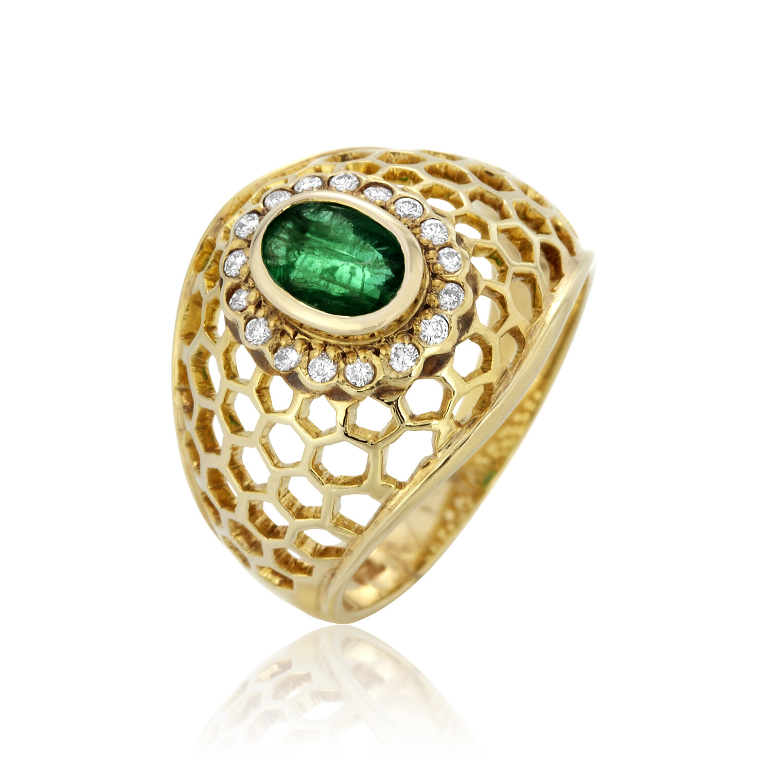 Retro Jewelry 0.68ct Emerald Diamond Ring 18K Authentic Yellow Gold Ornament