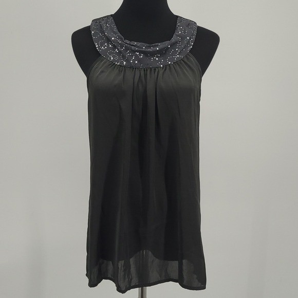 Adiva Womens Sequin Neck Sleeveless Blouse Gray Keyhole Back M B2B1598A047AD
