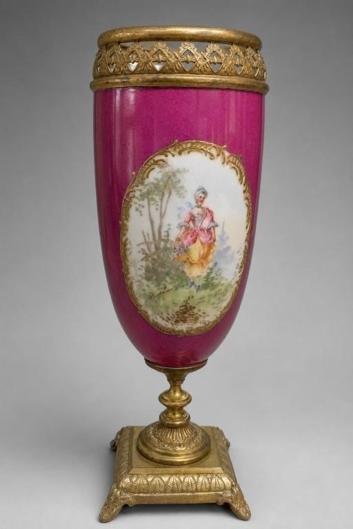 Antique Sevres Pink Porcelain Ormolu Mantle Urn 10.5\