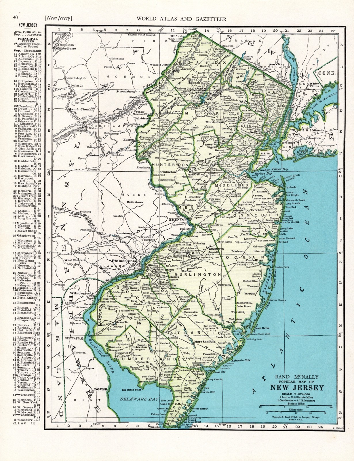1945 Vintage NEW JERSEY State Map Atlas Map of New Jersey Wall Decor 3226