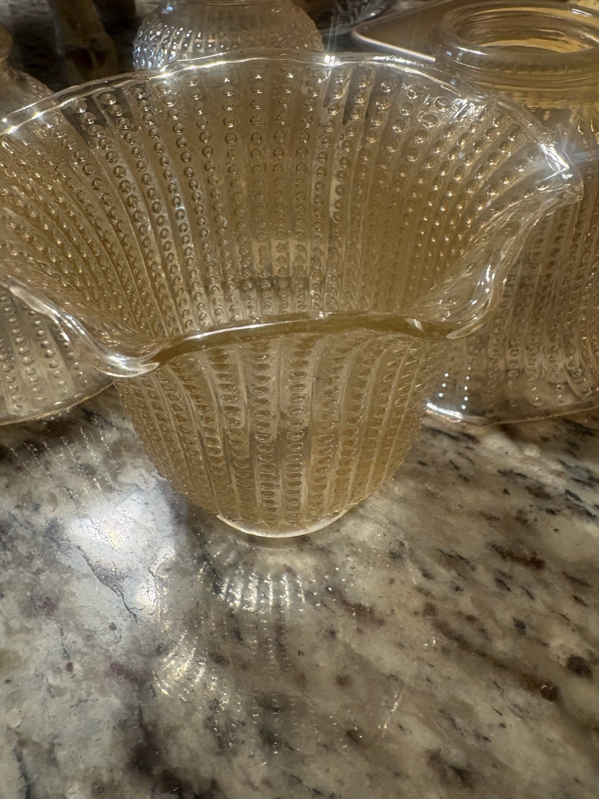 LOT OF 4 VINTAGE AMBER PEACH HOBNAIL GLASS REPLACEMENT SHADES LIGHTING
