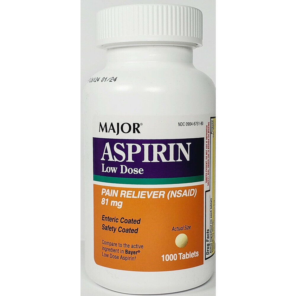 Major Low Dose Aspirin 81 mg EC Table 1000Count Baby Aspirin Generic Bayer 6/26