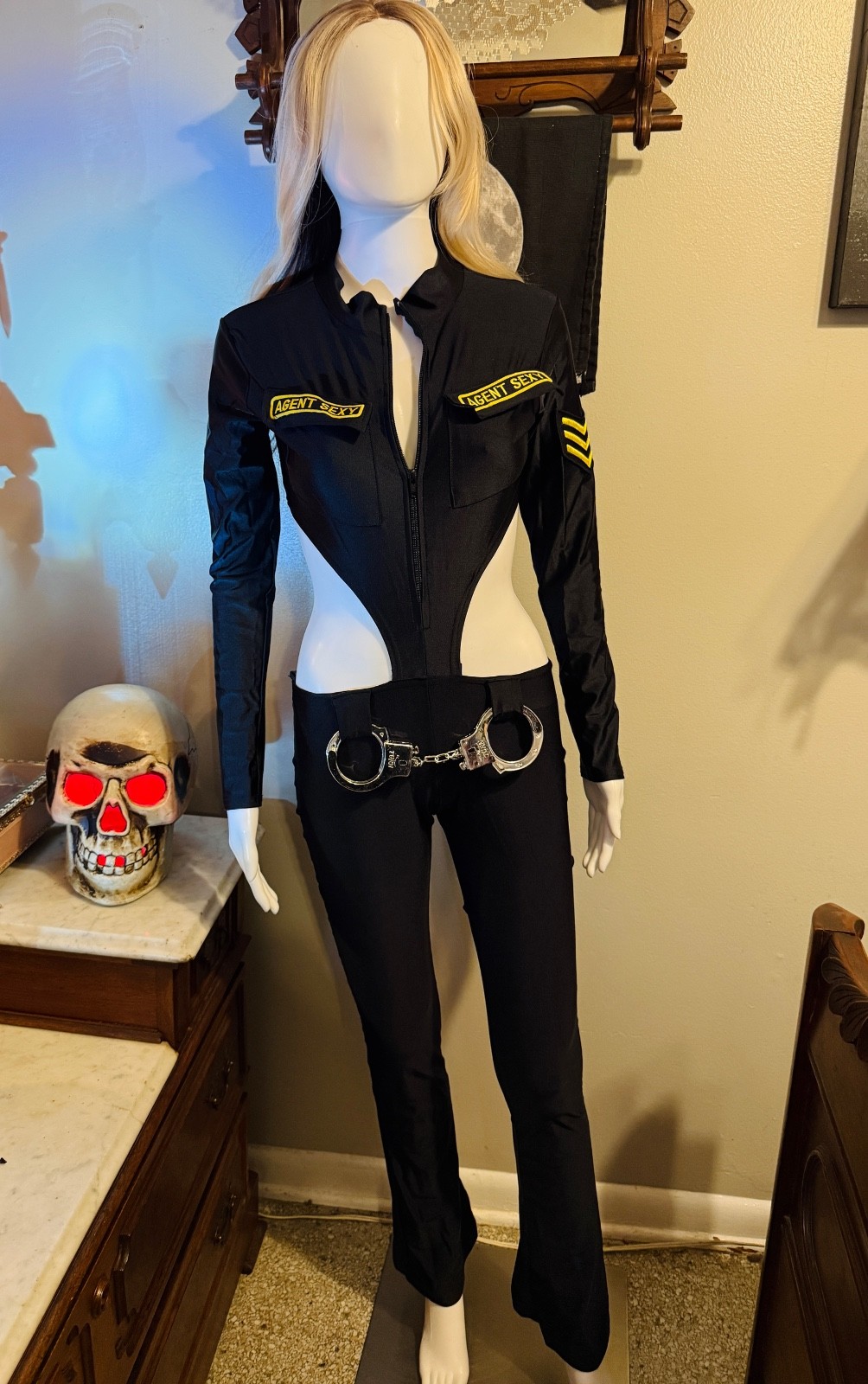 Forplay Sexy Agent/Police Officer Black Costume w/Patches In Size Medium Large