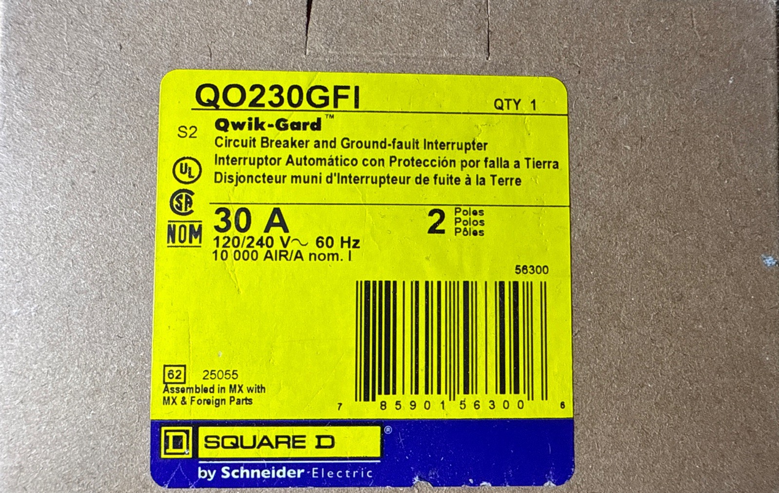 SQUARE D QO230GFI Circuit Breaker 2 POLE 30 AMP GFCI Type QO230GFIC