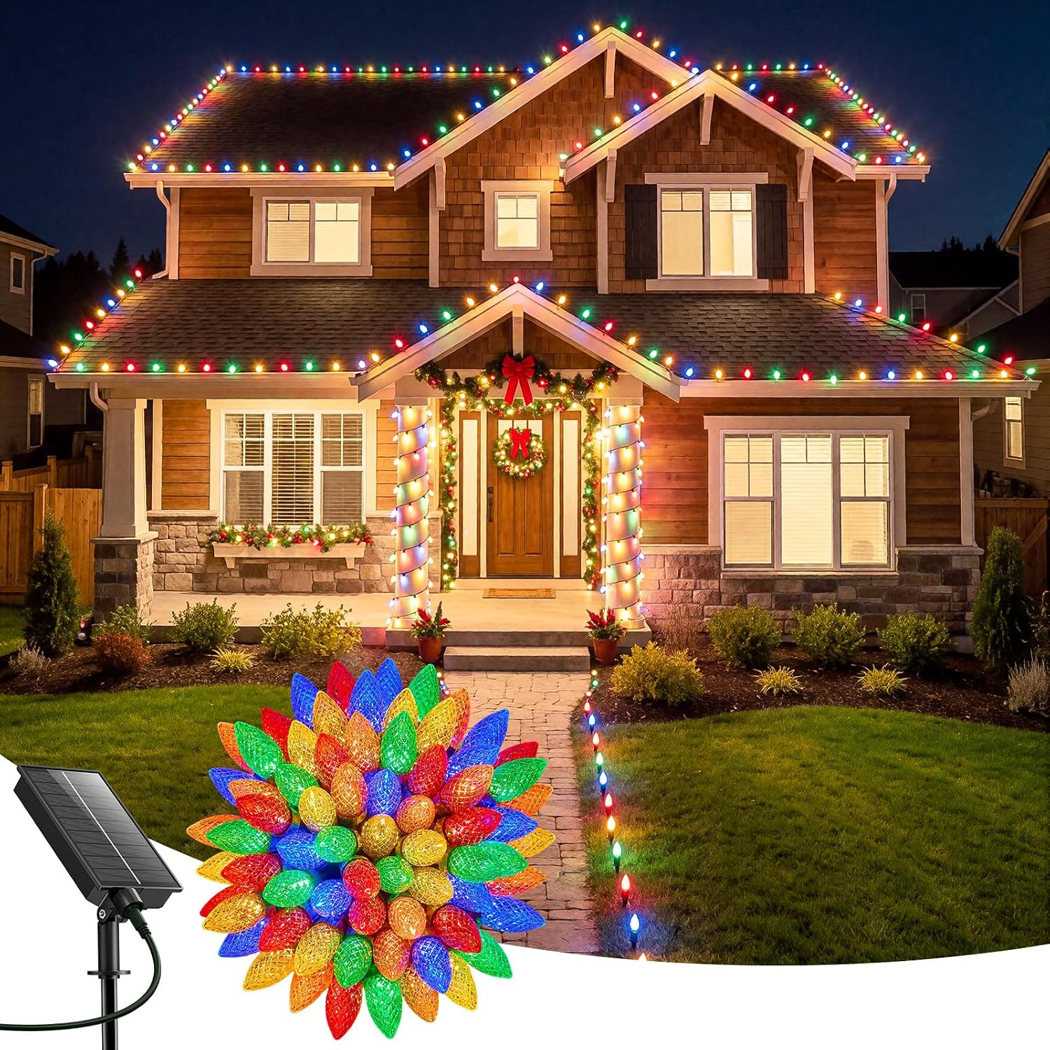 Minetom Solar-Christmas-Lights-Outdoor, 39.4 FT, 50 LED C9-String-Lights