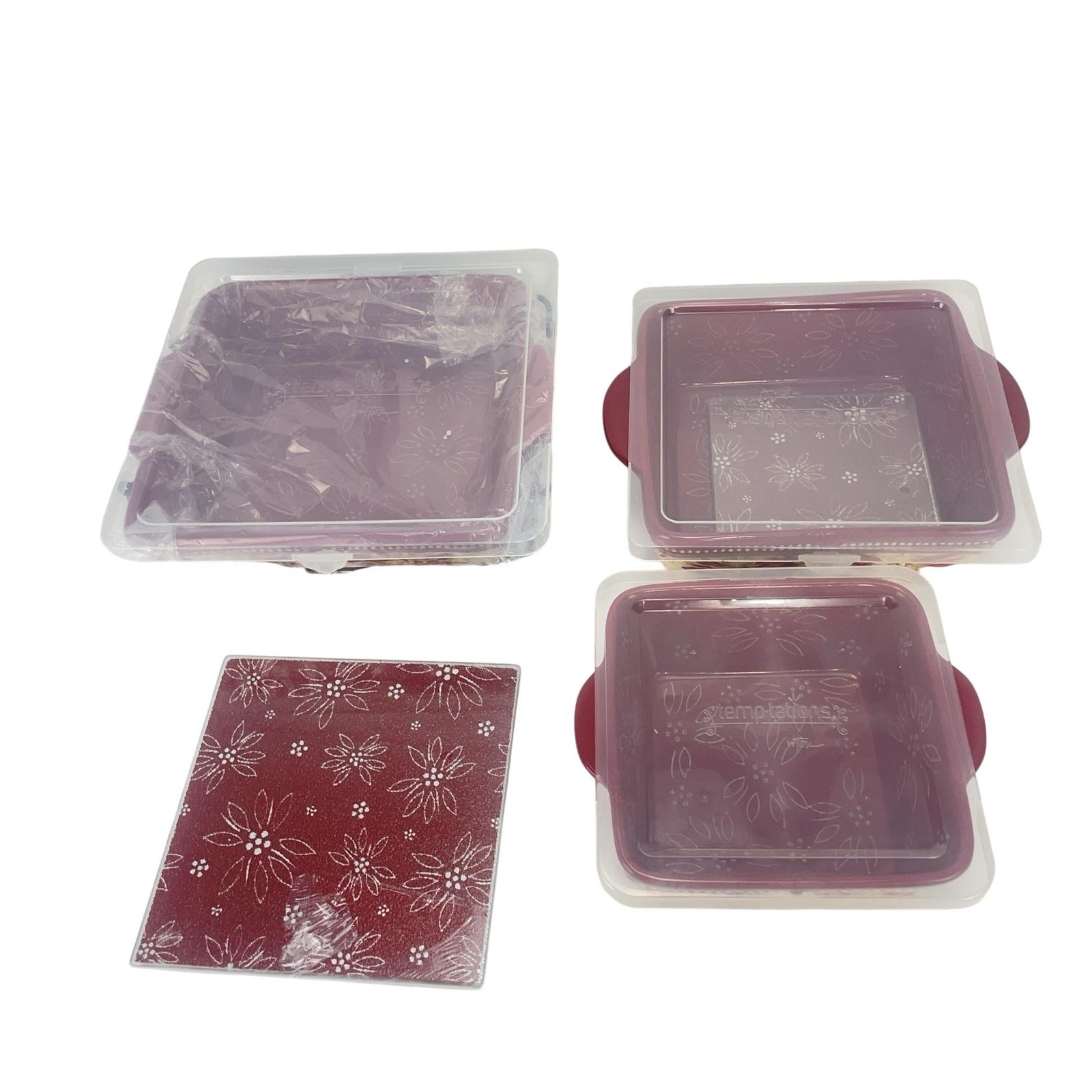 Temptations By Tara Old World Red Square Baking Dishes 9 Piece Set of Casseroles