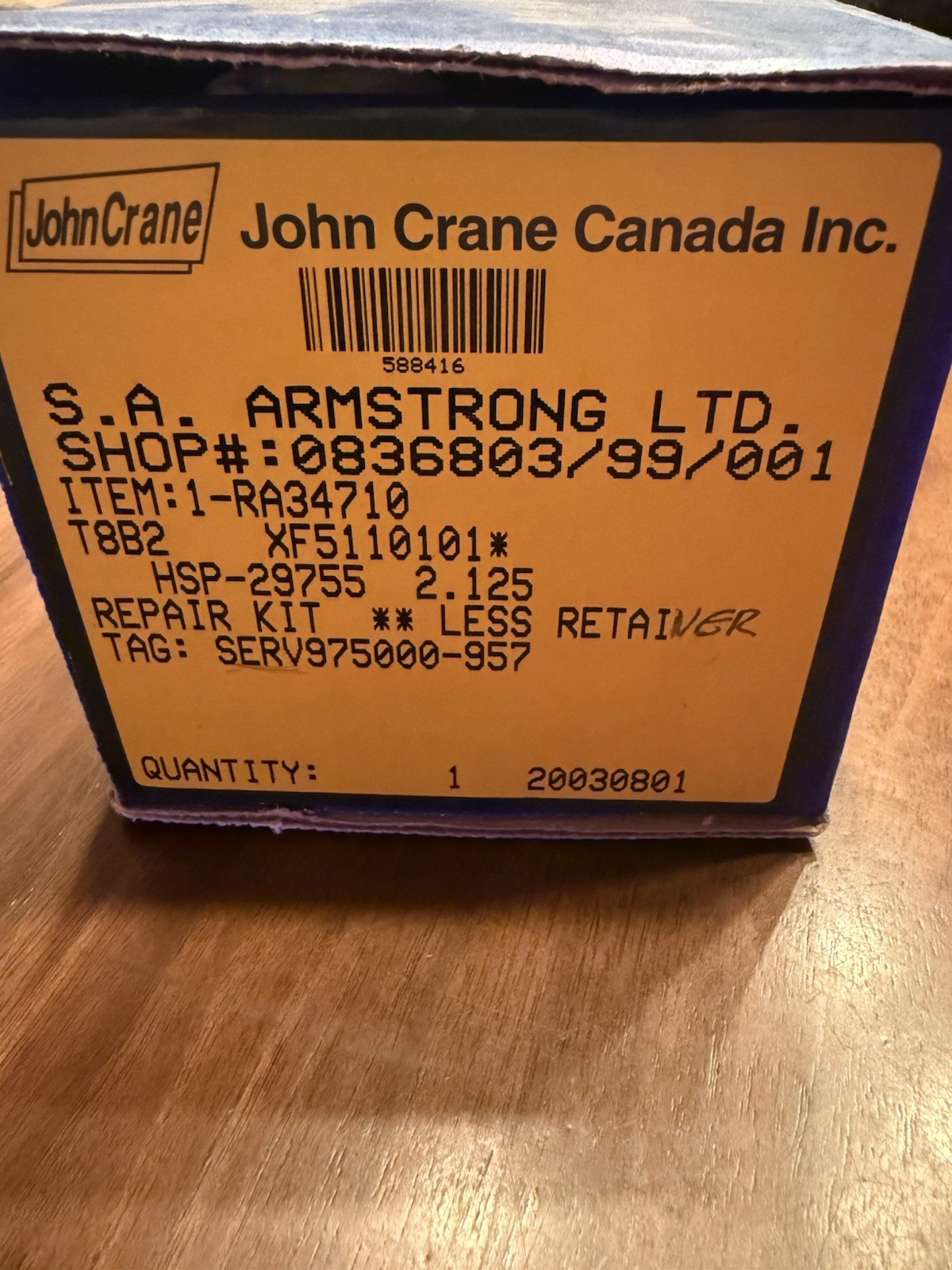 John Crane 20030801  Armstrong 1-RA34710 HSP-29755