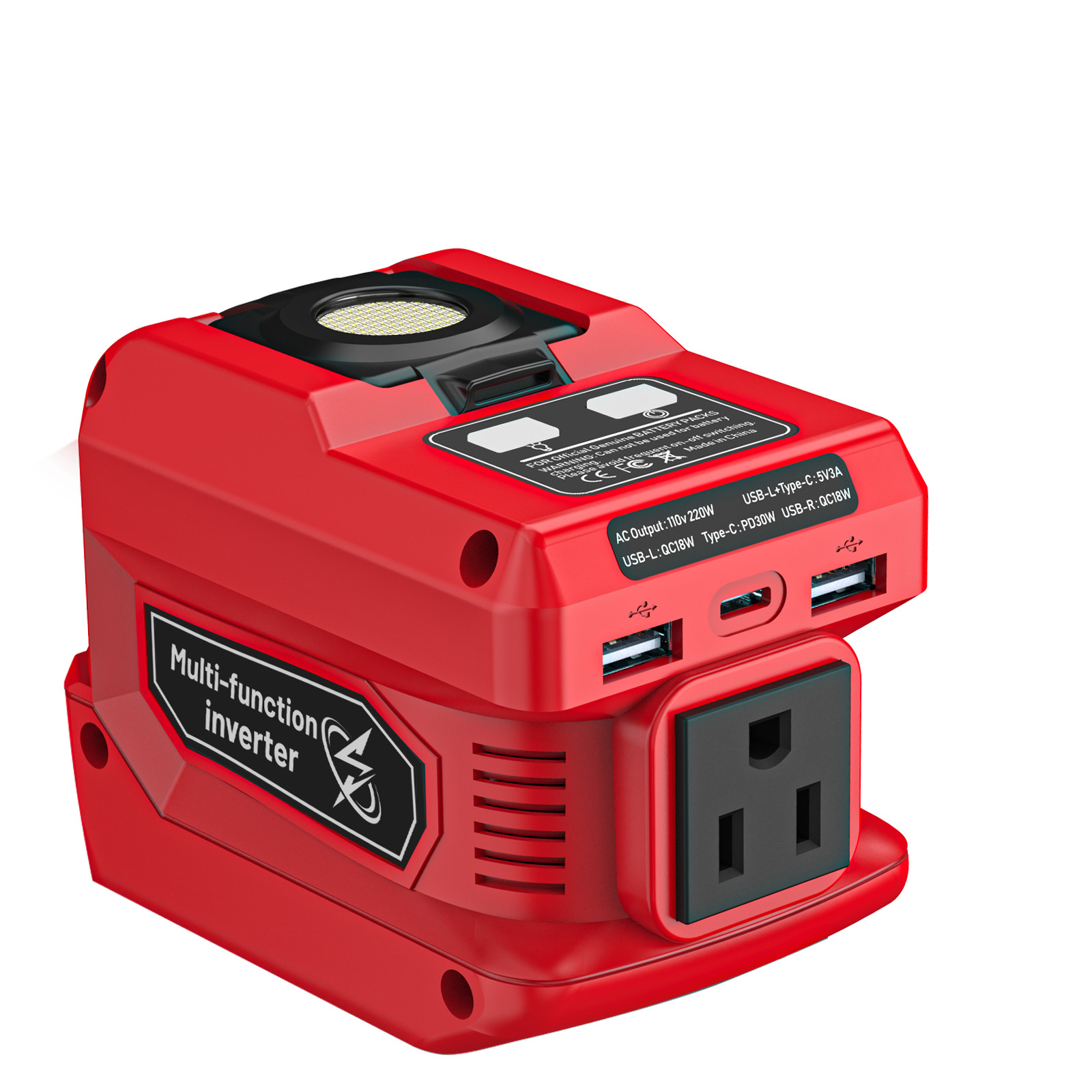 Portable Power Source Kit for Milwaukee 18V Battery AC DC Outlet 100W USB-C LED