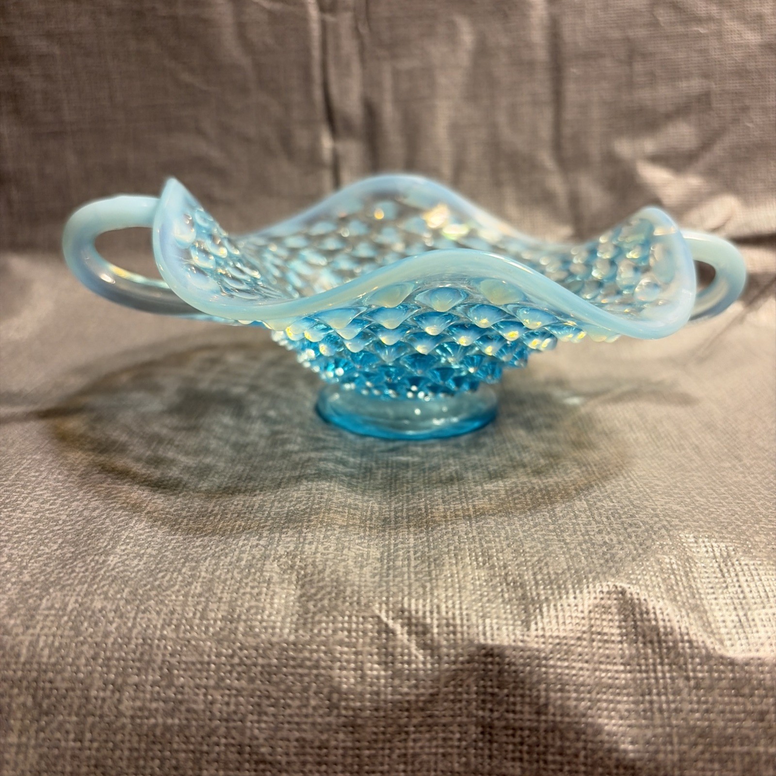 vintage Fenton Opalescent hobnail glass dish vintage Fenton Opalescent hobnail glass dish