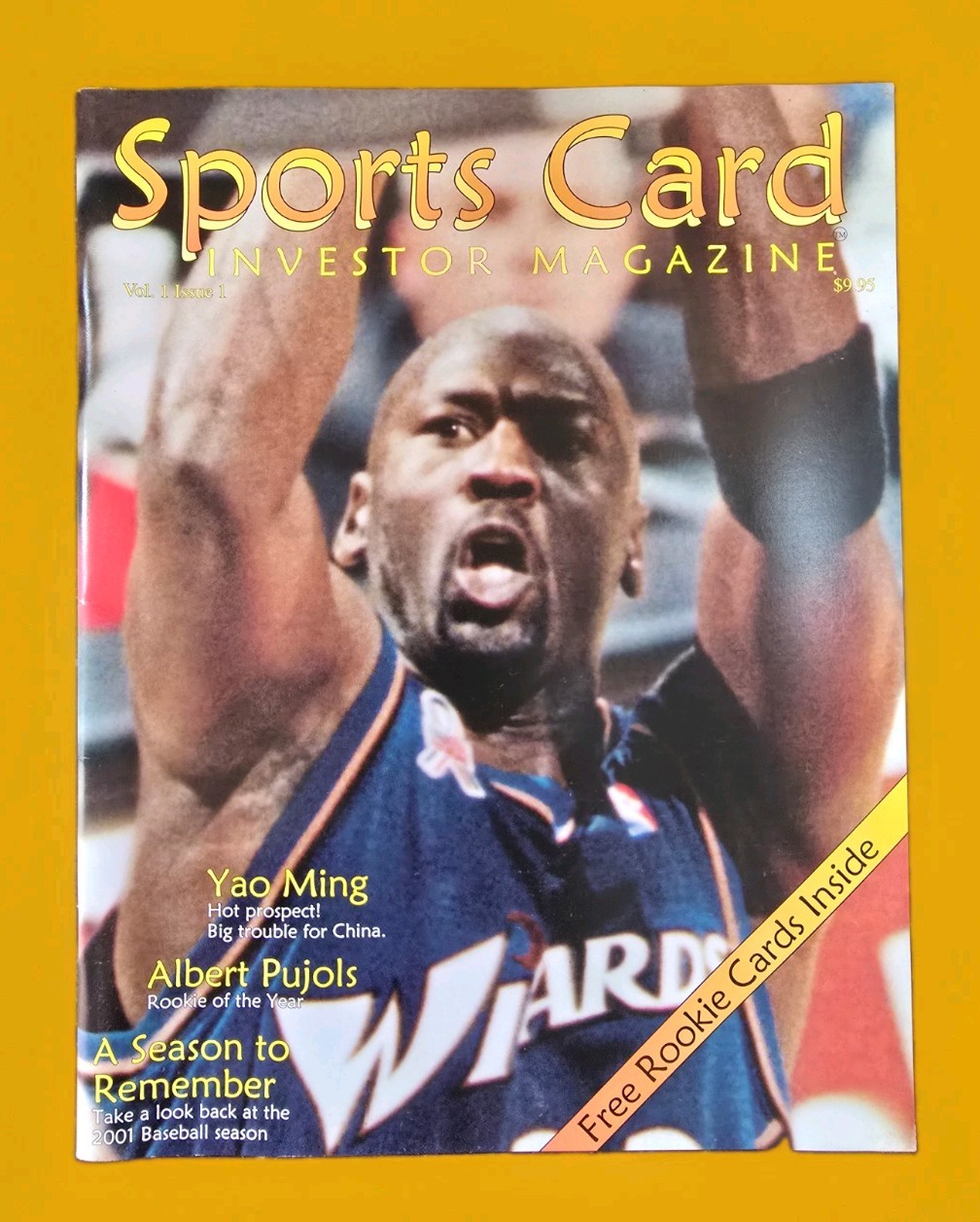 MICHAEL JORDAN 2001 SPORTS CARD INVESTOR MAGAZINE WITH RARE RED UNCUT CARDS /200