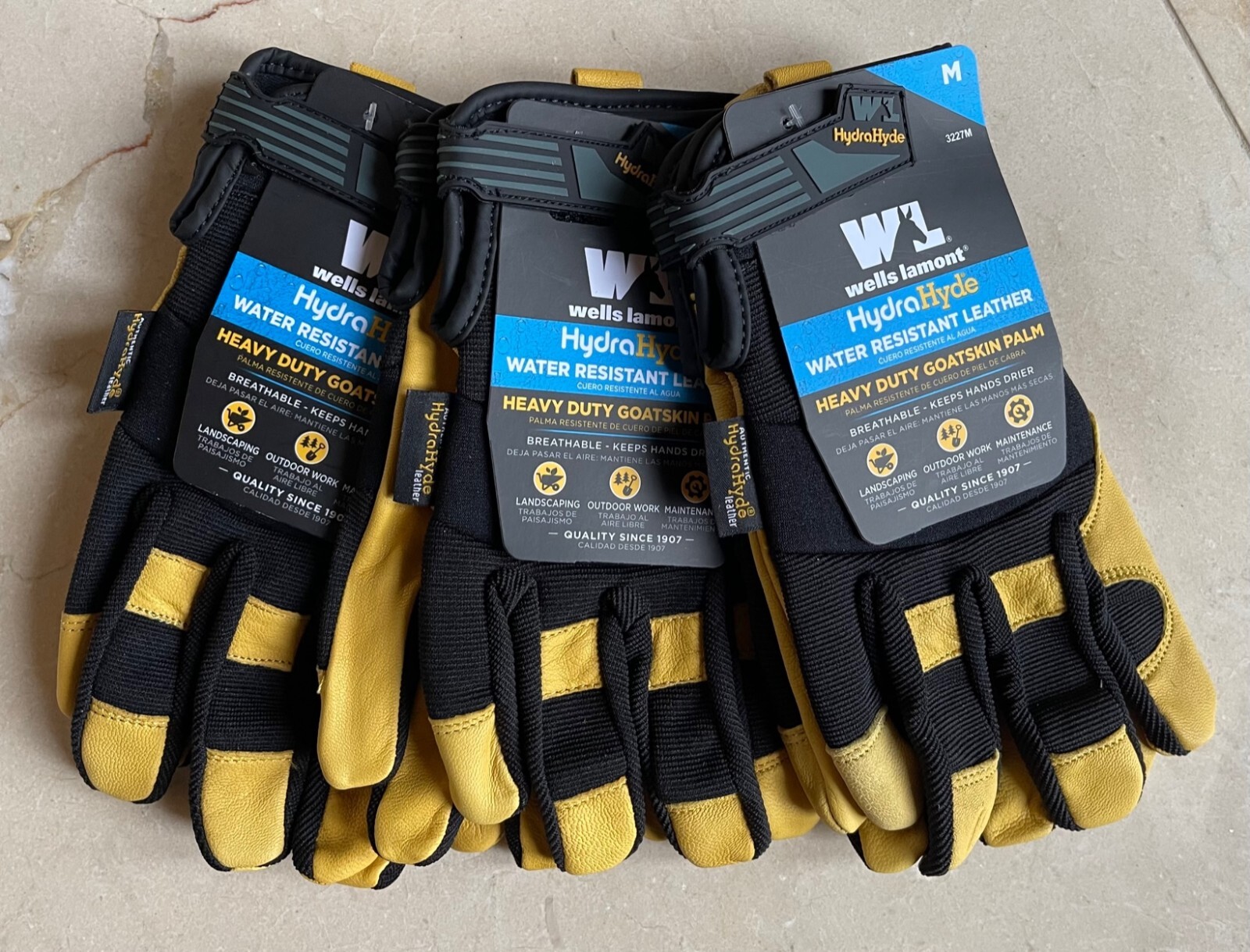 3 Pairs Wells Lamont Men's HydraHyde Leather Work Gloves Size M L XL XX XXX
