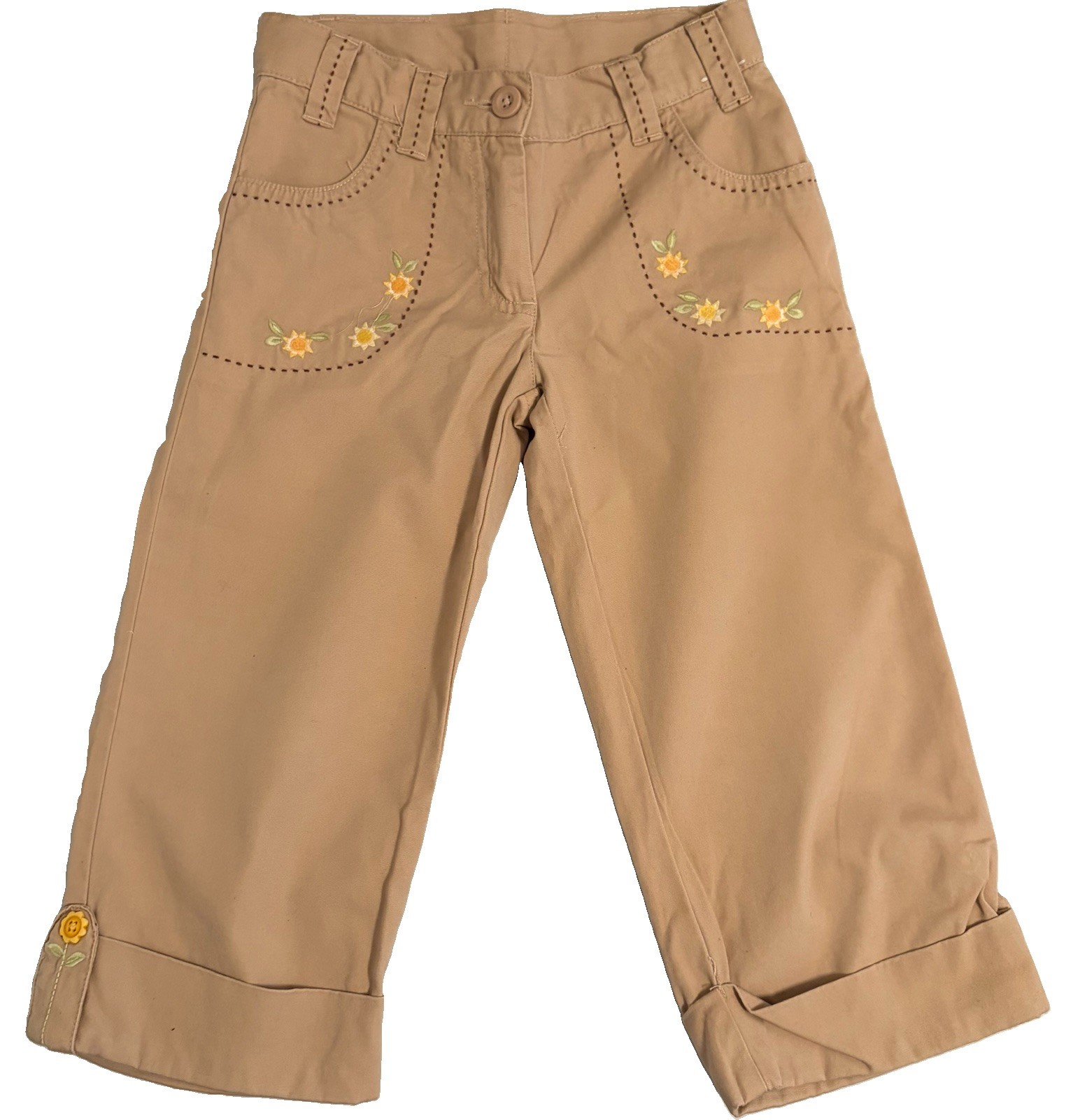 Girl’s Gymboree Sunflower Fields Khaki Pants Embroidered Flowers Size 5 VTG Girl’s Gymboree Sunflower Fields Khaki Pants Embroidered Flowers Size 5 VTG