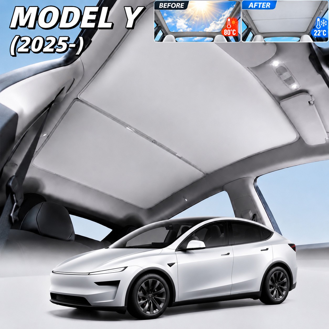For 2025-2026 Tesla Model Y Juniper Gray Ice-Crystal Roof Sunshade No Sag