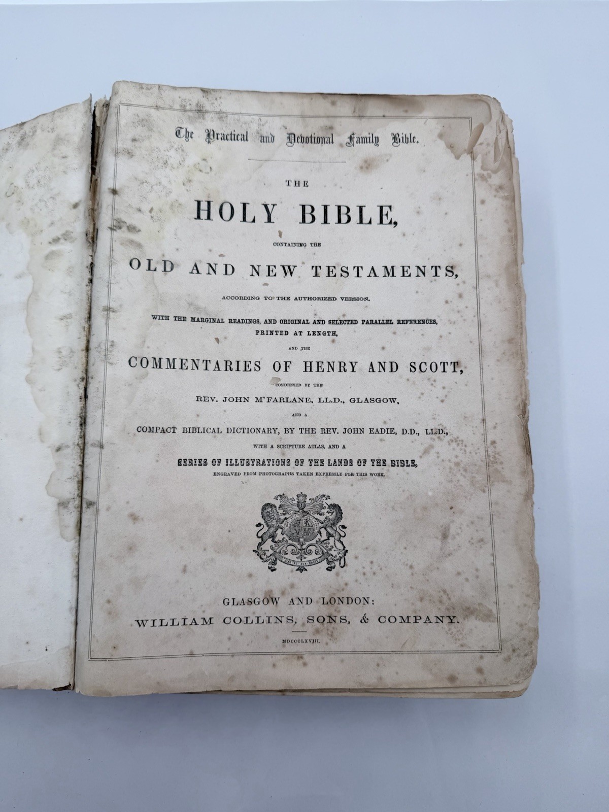 Antique 1868 Holy Bible Practical Devotional illustrated Family Bible RARE AS IS