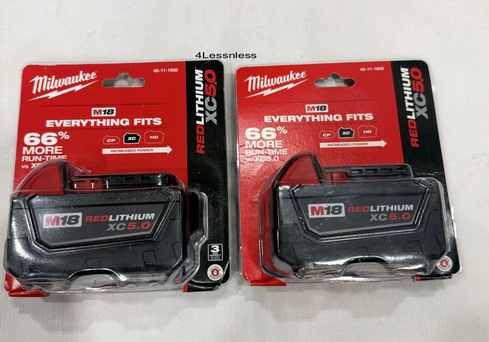 2 PCS Milwaukee 48-11-1850 M18 XC 5.0 AH 18 Volt Capacity Battery New In 2PC