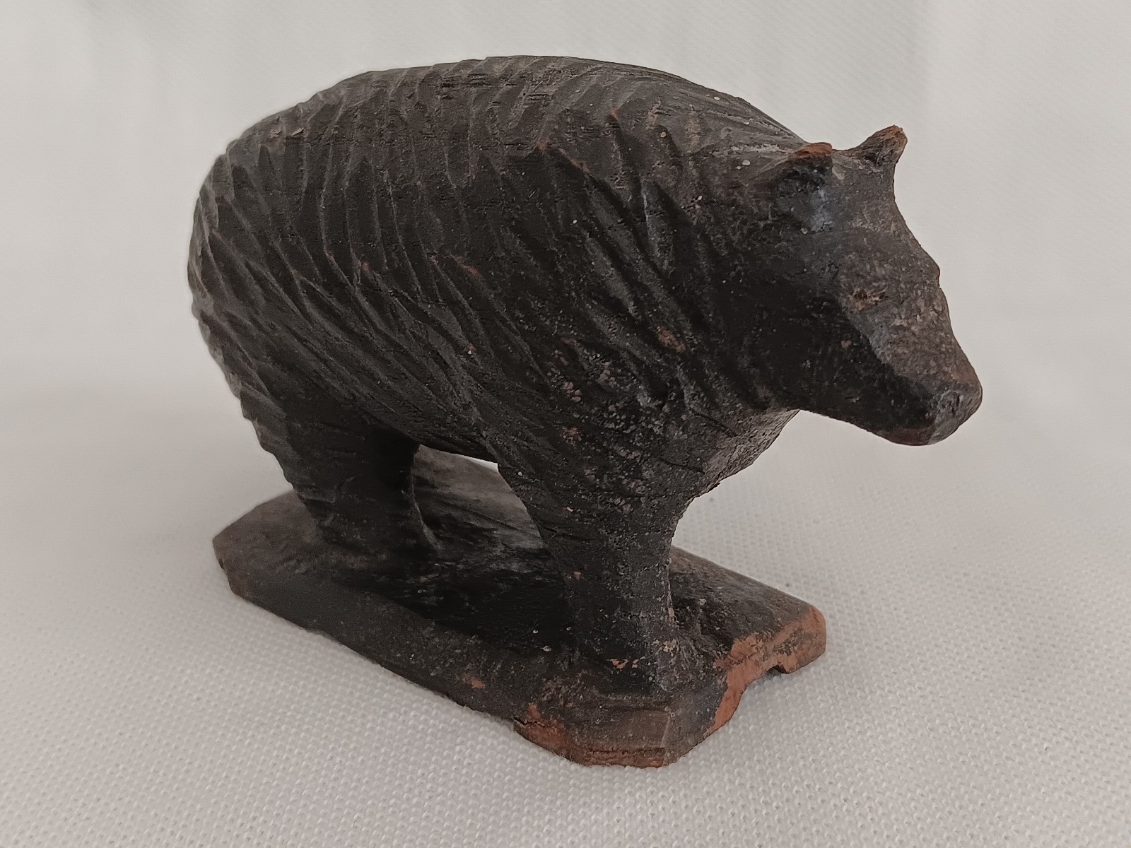 Vintage Hand Carved Wooden Black Bear Figurine on Display Stand Vintage Hand Carved Wooden Black Bear Figurine on Display Stand